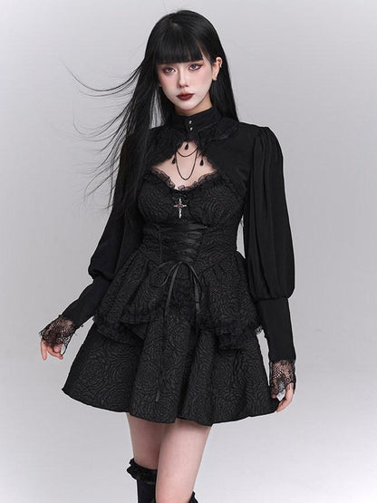 LADYGHOST Ghost Girl Gothic Black Spaghetti Strap Puffed Skirt Women&