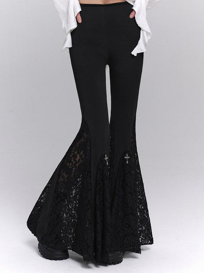 LADYGHOST Ghost Girl Gothic Cross High Waist Micro Flare Women&