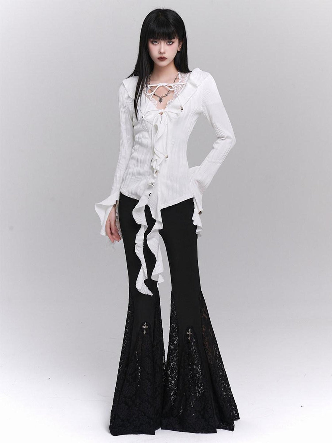 LADYGHOST Ghost Girl Gothic Cross High Waist Micro Flare Women&