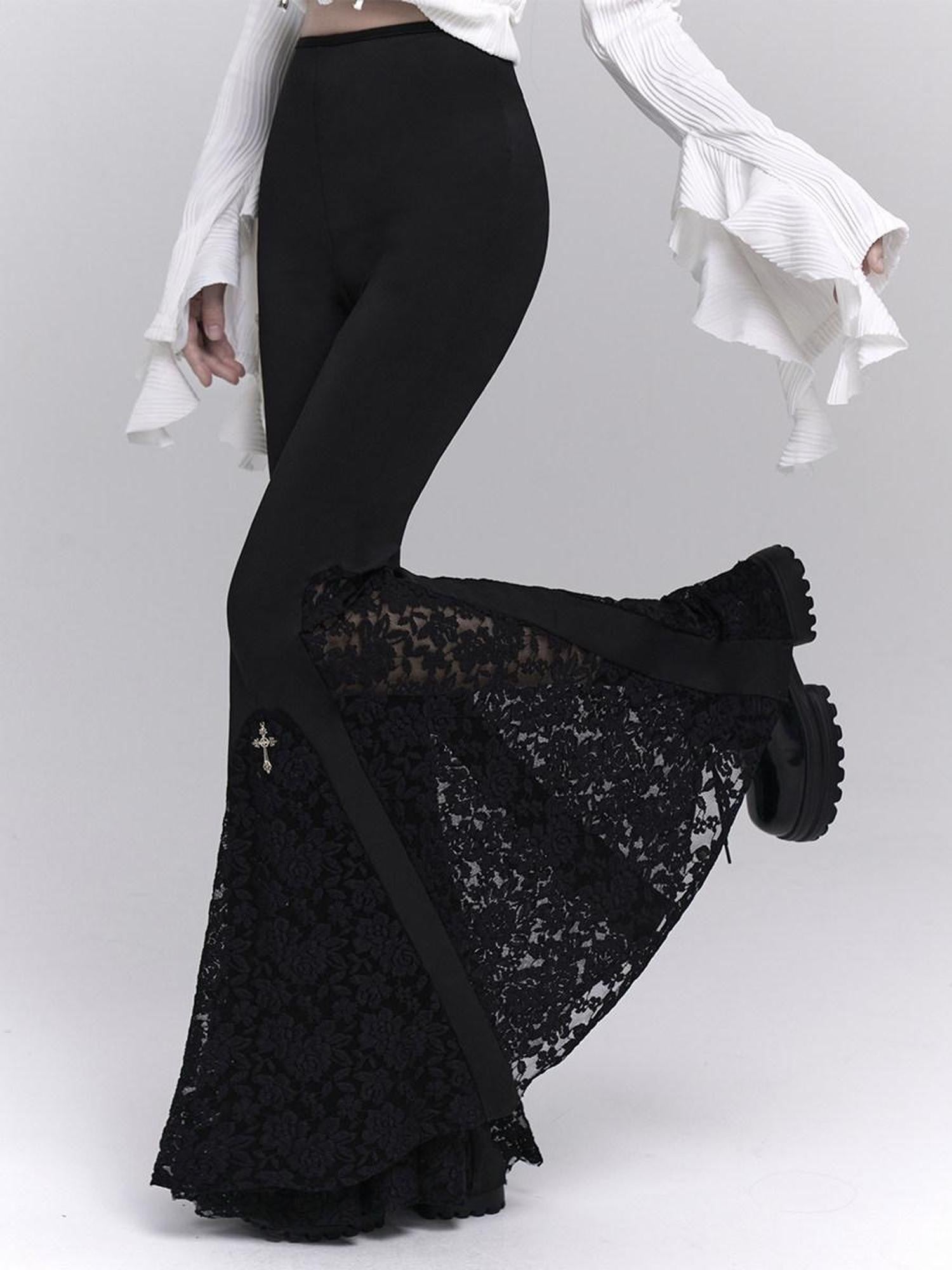 LADYGHOST Ghost Girl Gothic Cross High Waist Micro Flare Women&