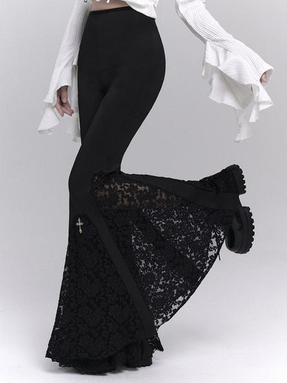 LADYGHOST Ghost Girl Gothic Cross High Waist Micro Flare Women&
