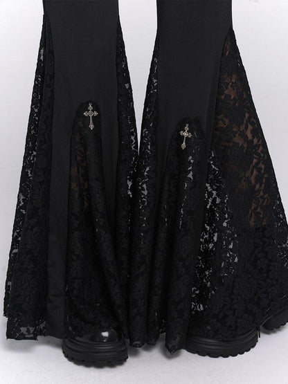 LADYGHOST Ghost Girl Gothic Cross High Waist Micro Flare Women&
