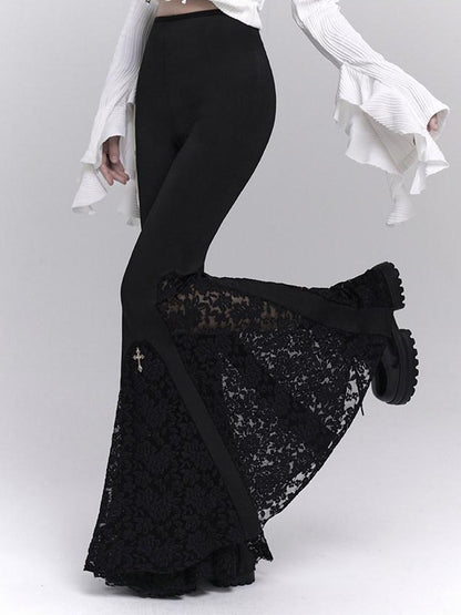 LADYGHOST Ghost Girl Gothic Cross High Waist Micro Flare Women&