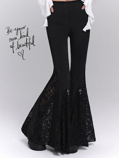 LADYGHOST Ghost Girl Gothic Cross High Waist Micro Flare Women&