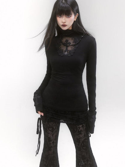 LADYGHOST Ghost Girl Gothic Cross Print High Neck Women&