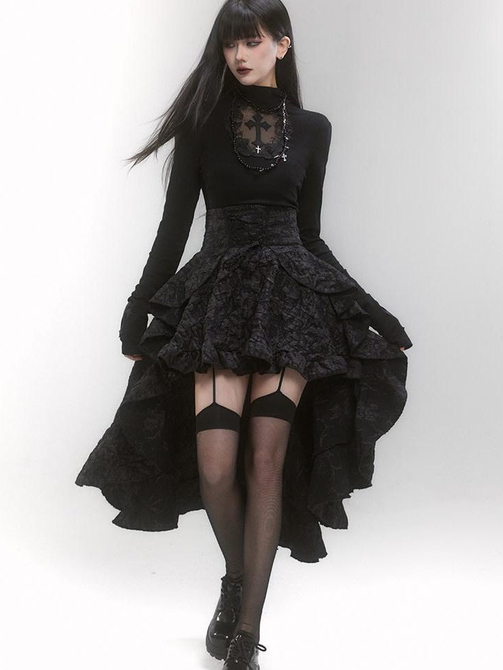 LADYGHOST Ghost Girl Gothic Cross Print High Neck Women&