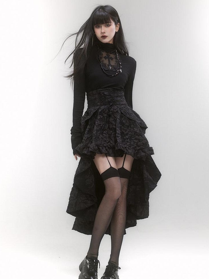 LADYGHOST Ghost Girl Gothic Cross Print High Neck Women&