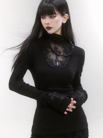LADYGHOST Ghost Girl Gothic Cross Print High Neck Women&