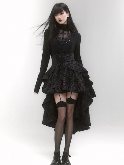 LADYGHOST Ghost Girl Gothic Cross Print High Neck Women&