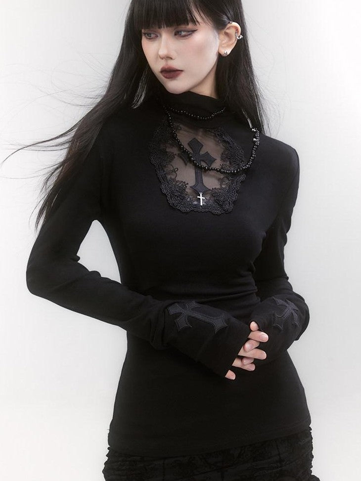 LADYGHOST Ghost Girl Gothic Cross Print High Neck Women&