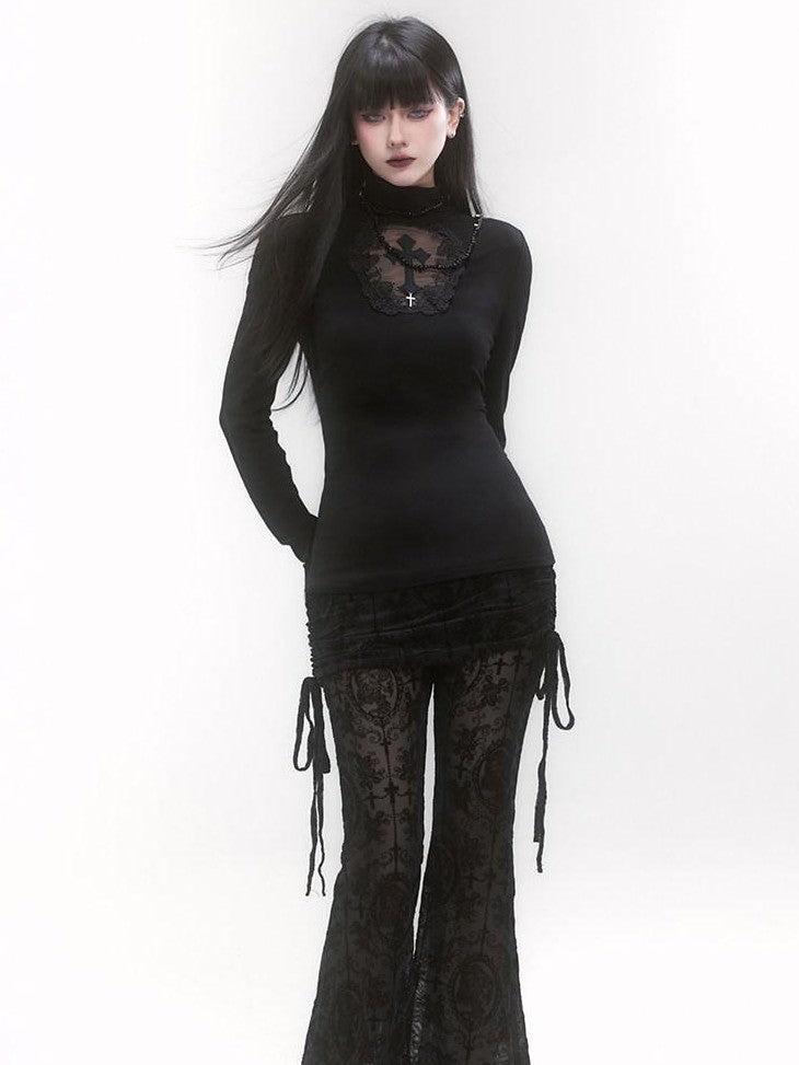 LADYGHOST Ghost Girl Gothic Cross Print High Neck Women&