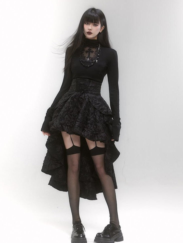 LADYGHOST Ghost Girl Gothic Cross Print High Neck Women&