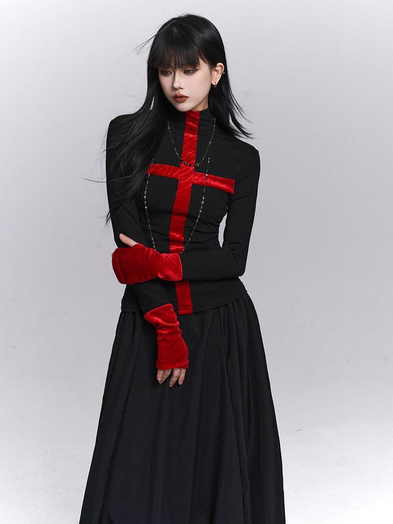 LADYGHOST Ghost Girl Gothic Cross Print Women&