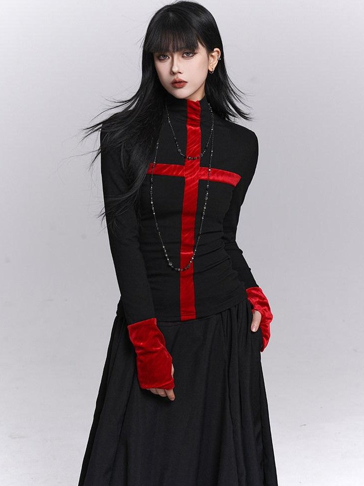 LADYGHOST Ghost Girl Gothic Cross Print Women&