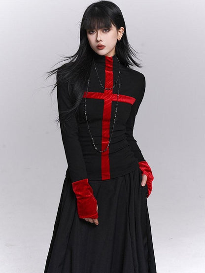 LADYGHOST Ghost Girl Gothic Cross Print Women&