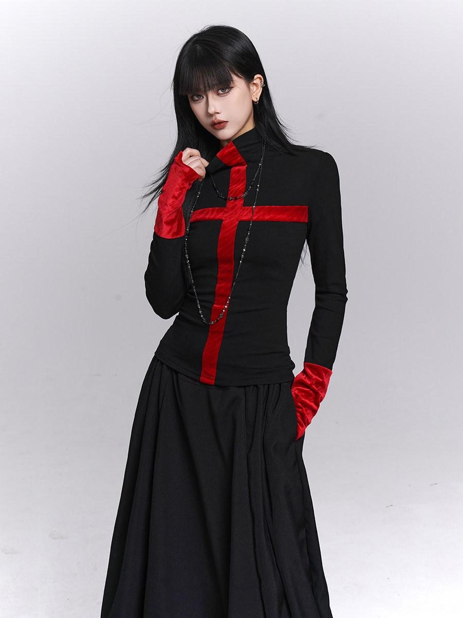 LADYGHOST Ghost Girl Gothic Cross Print Women&