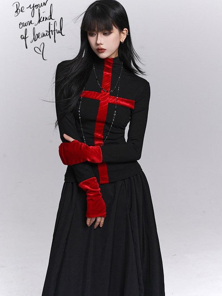 LADYGHOST Ghost Girl Gothic Cross Print Women&