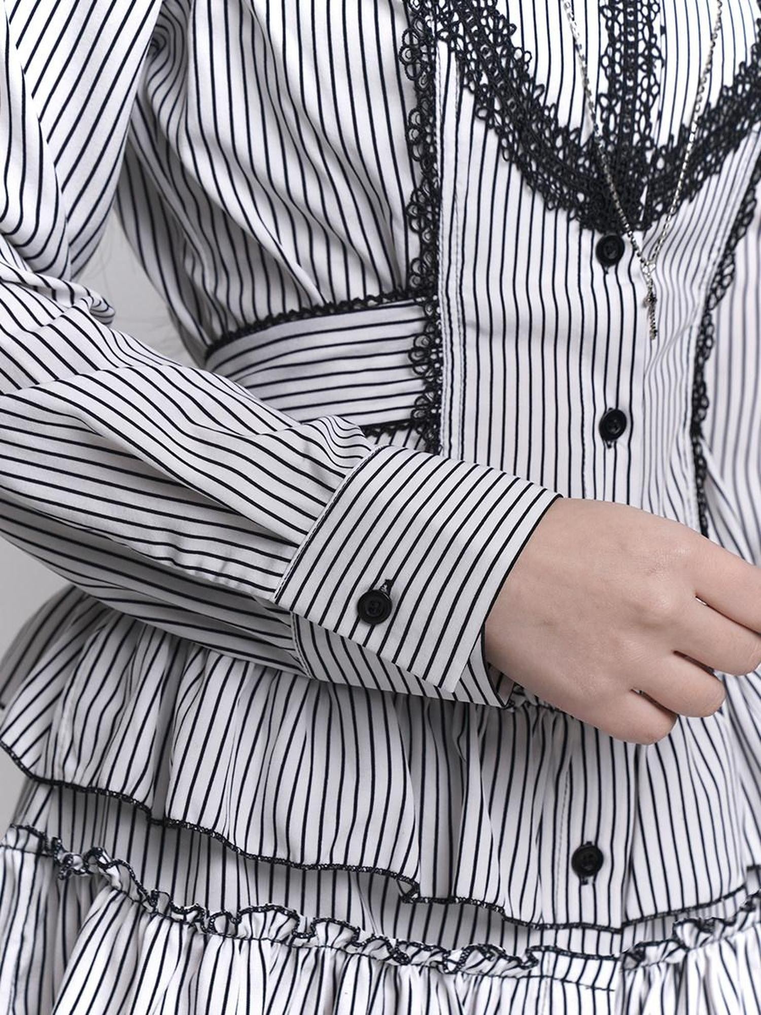 LADYGHOST Ghost Girl Gothic Long Sleeve Striped Cinched Waist Women&