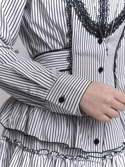 LADYGHOST Ghost Girl Gothic Long Sleeve Striped Cinched Waist Women&