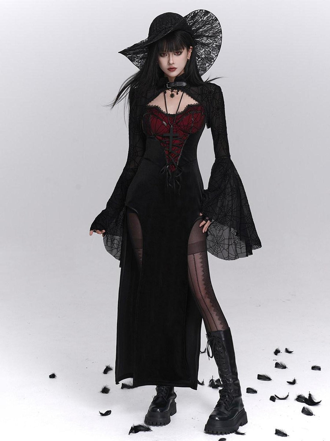 LADYGHOST Ghost Girl Gothic Sexy Slit Strappy Figure Flattering Women&