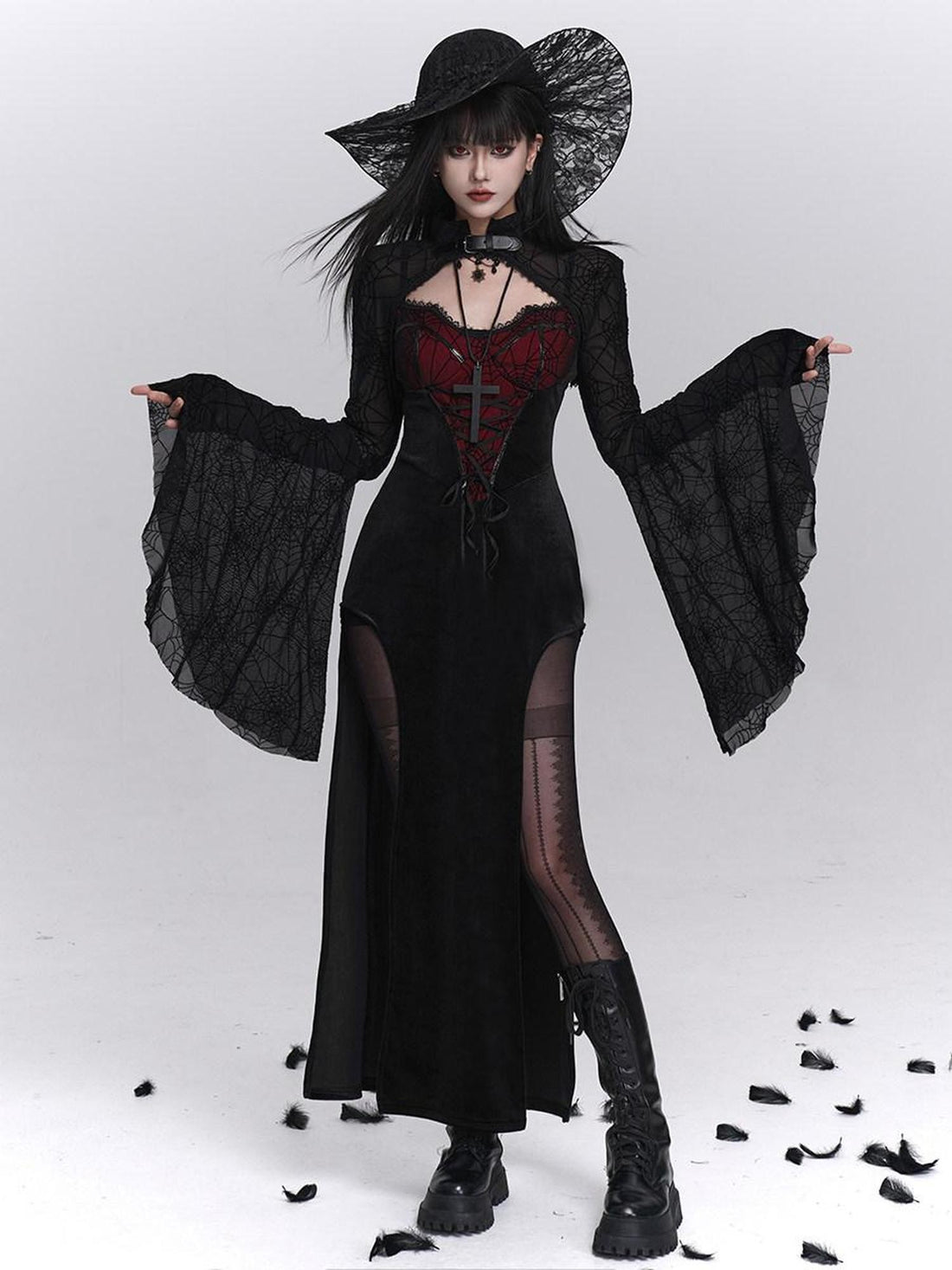 LADYGHOST Ghost Girl Gothic Sexy Slit Strappy Figure Flattering Women&