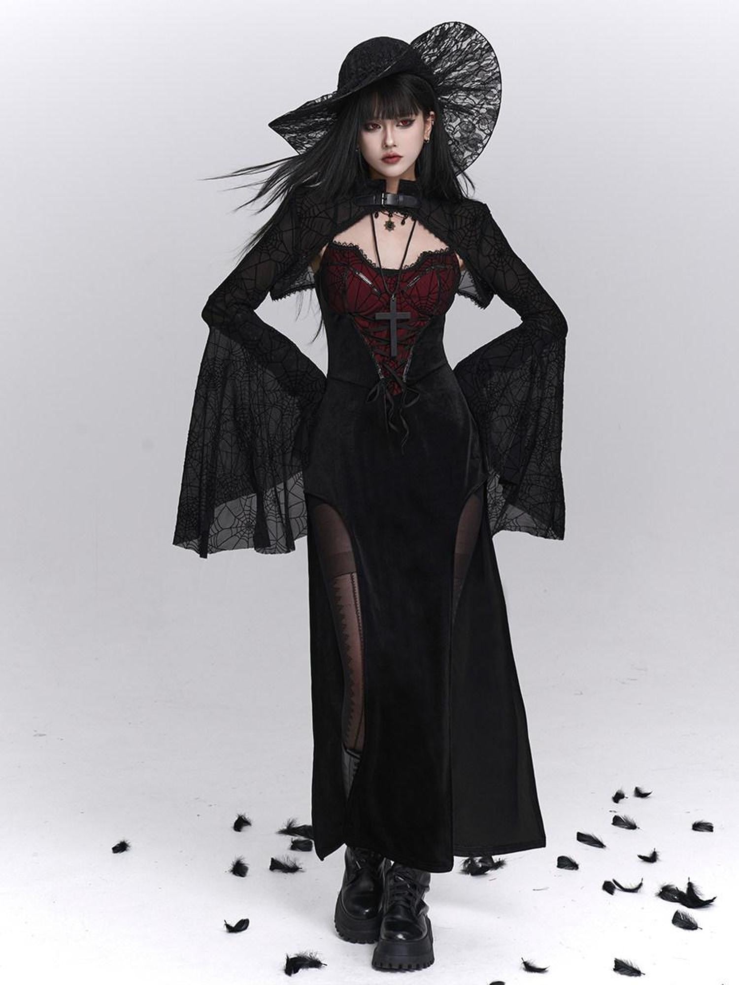 LADYGHOST Ghost Girl Gothic Sexy Slit Strappy Figure Flattering Women&