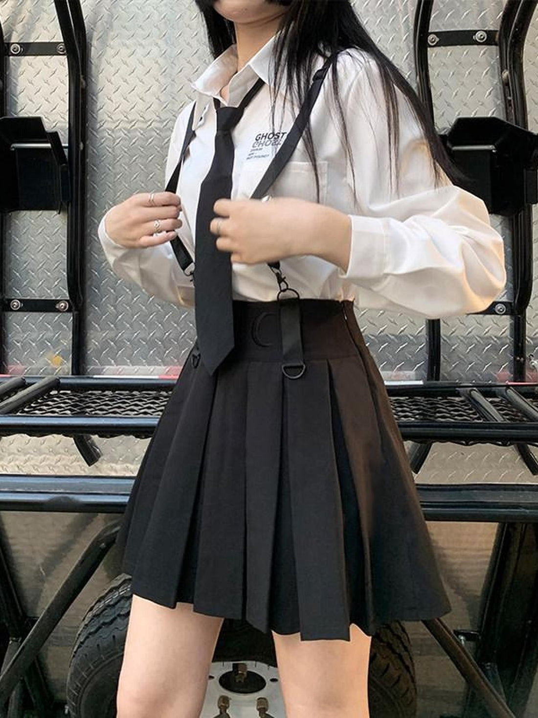 LADYGHOST Ghost Girl High Waist Black Suspender Punk Jk School Women&