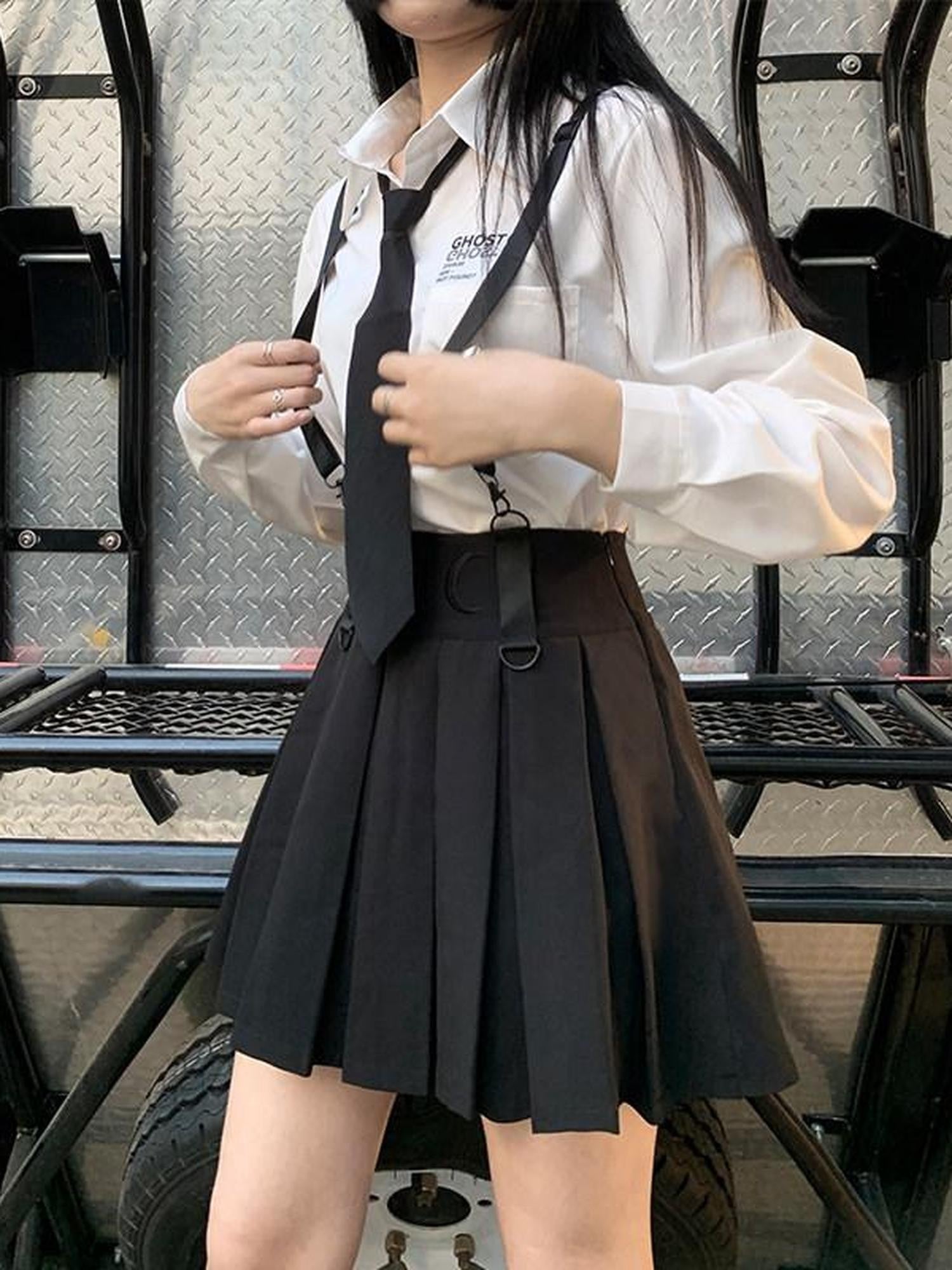 LADYGHOST Ghost Girl High Waist Black Suspender Punk Jk School Women&