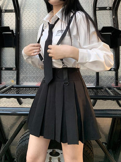 LADYGHOST Ghost Girl High Waist Black Suspender Punk Jk School Women&