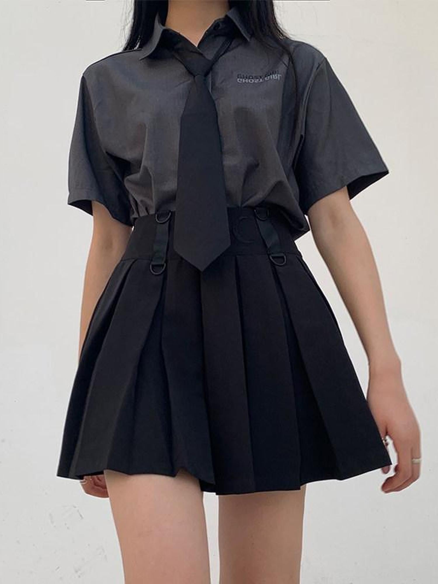 LADYGHOST Ghost Girl High Waist Black Suspender Punk Jk School Women&