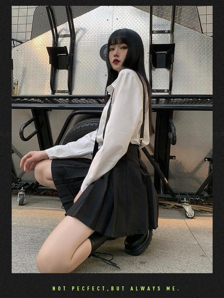 LADYGHOST Ghost Girl High Waist Black Suspender Punk Jk School Women&