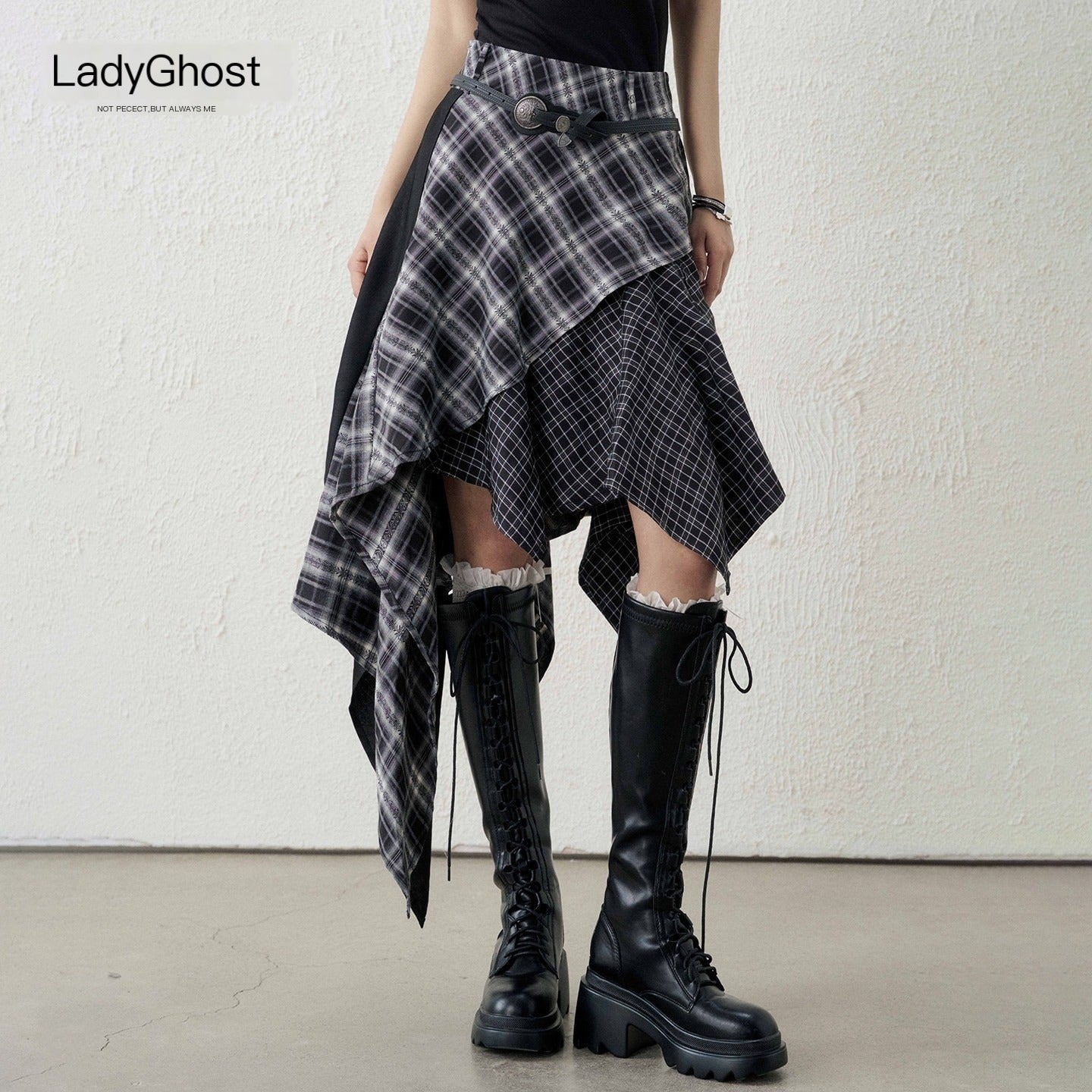 LADYGHOST_Ghost_Girl_Irregular_Hem_Black_White_Checkered_Women&
