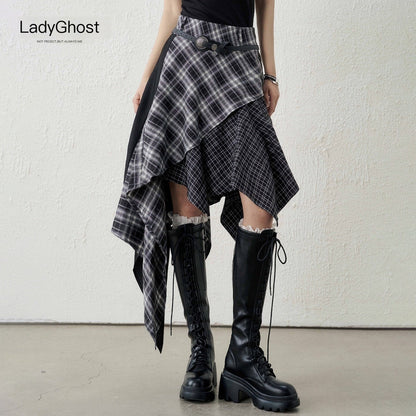 LADYGHOST_Ghost_Girl_Irregular_Hem_Black_White_Checkered_Women&