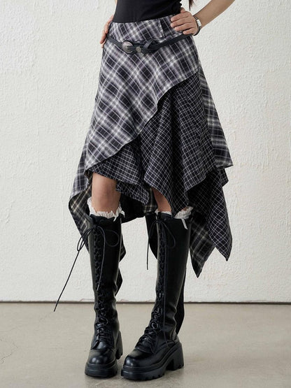 LADYGHOST Ghost Girl Irregular Hem Black White Checkered Women&