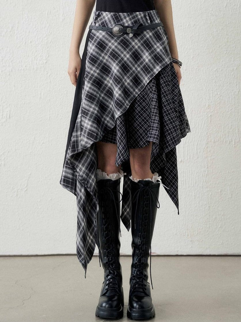 LADYGHOST Ghost Girl Irregular Hem Black White Checkered Women&