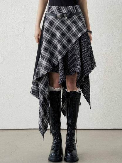 LADYGHOST Ghost Girl Irregular Hem Black White Checkered Women&