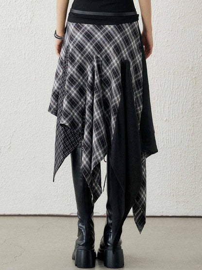 LADYGHOST Ghost Girl Irregular Hem Black White Checkered Women&