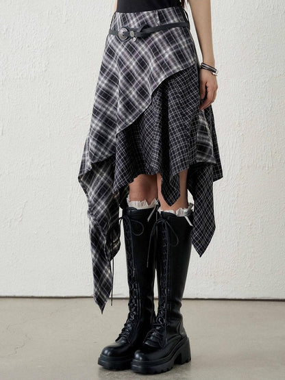 LADYGHOST Ghost Girl Irregular Hem Black White Checkered Women&