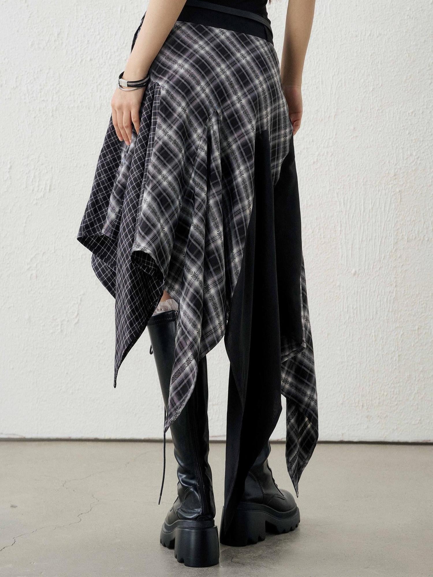 LADYGHOST Ghost Girl Irregular Hem Black White Checkered Women&
