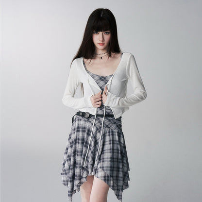 LADYGHOST_Ghost_Girl_Irregular_Hem_Plaid_Strappy_Cinched_Waist_Women&