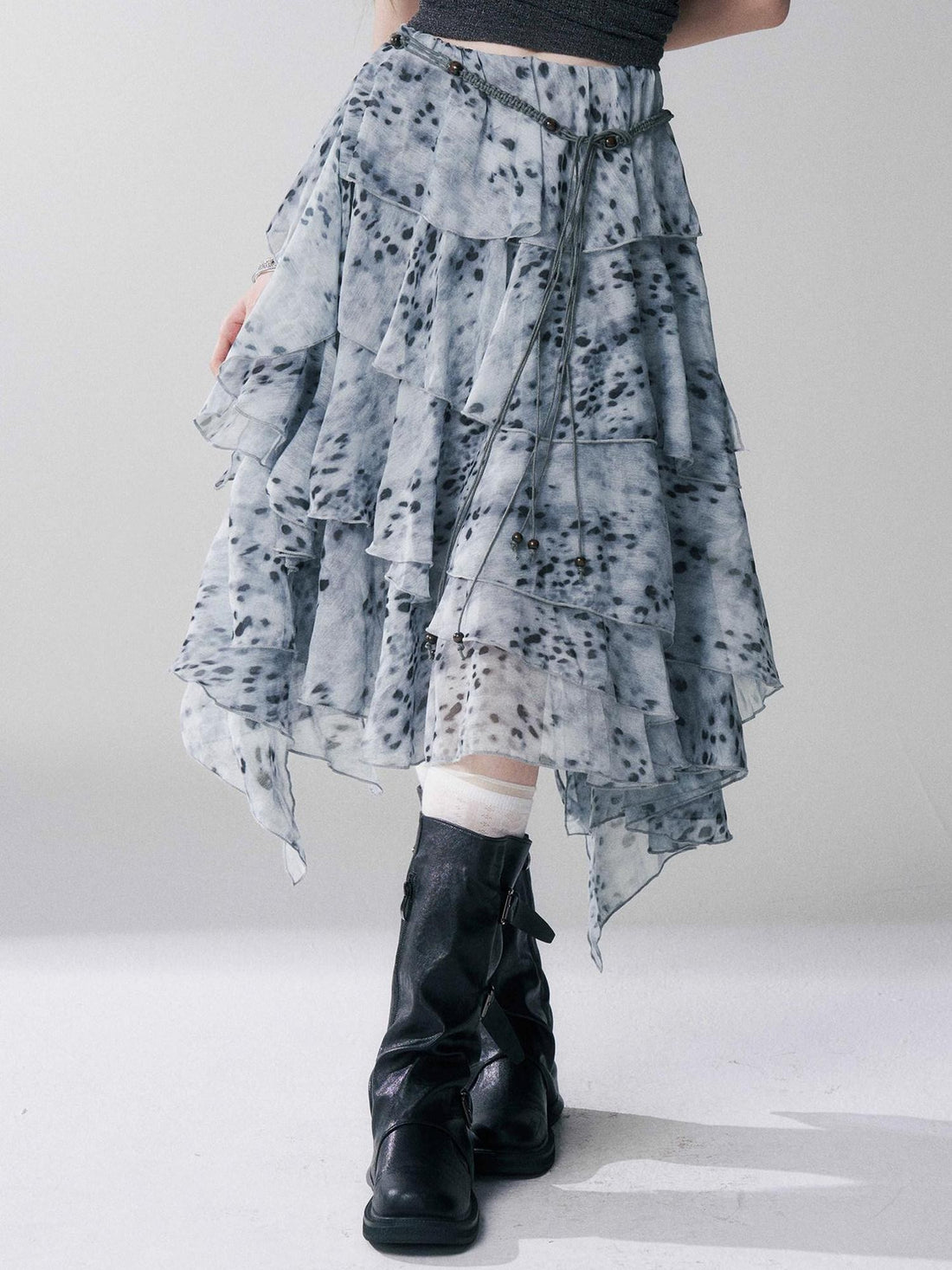 LADYGHOST Ghost Girl Leopard Print Asymmetric Ruffled Women&