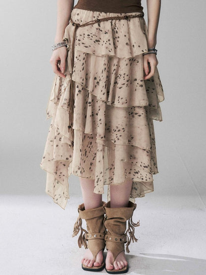 LADYGHOST Ghost Girl Leopard Print Asymmetric Ruffled Women&