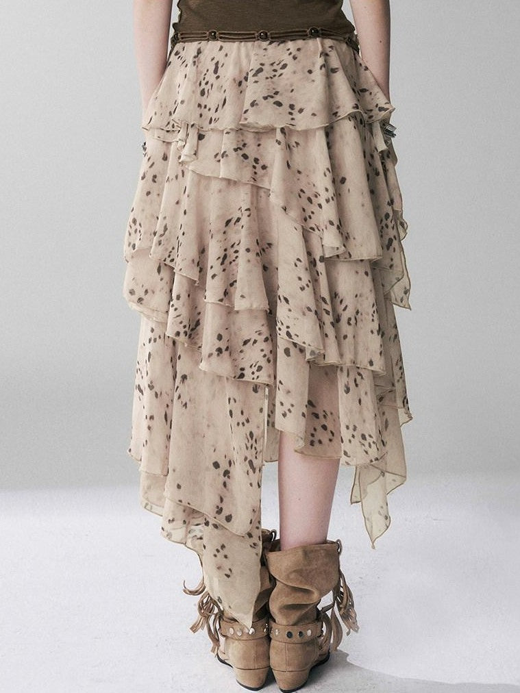 LADYGHOST Ghost Girl Leopard Print Asymmetric Ruffled Women&