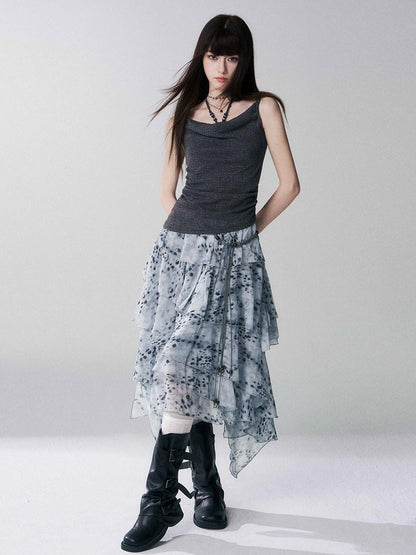 LADYGHOST Ghost Girl Leopard Print Asymmetric Ruffled Women&