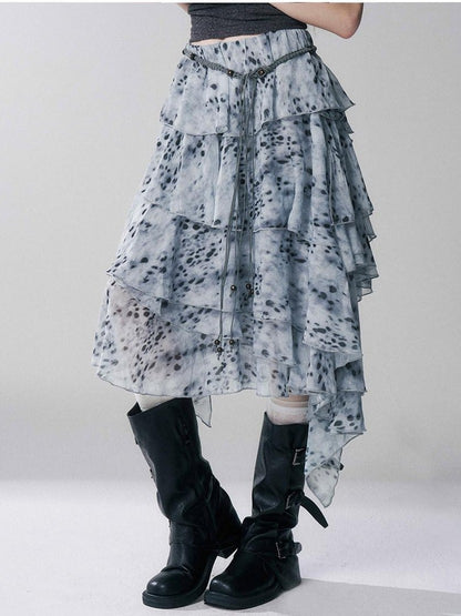 LADYGHOST Ghost Girl Leopard Print Asymmetric Ruffled Women&