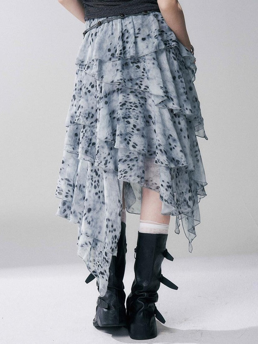 LADYGHOST Ghost Girl Leopard Print Asymmetric Ruffled Women&