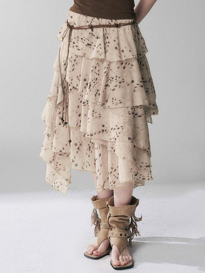 LADYGHOST Ghost Girl Leopard Print Asymmetric Ruffled Women&