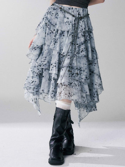 LADYGHOST Ghost Girl Leopard Print Asymmetric Ruffled Women&