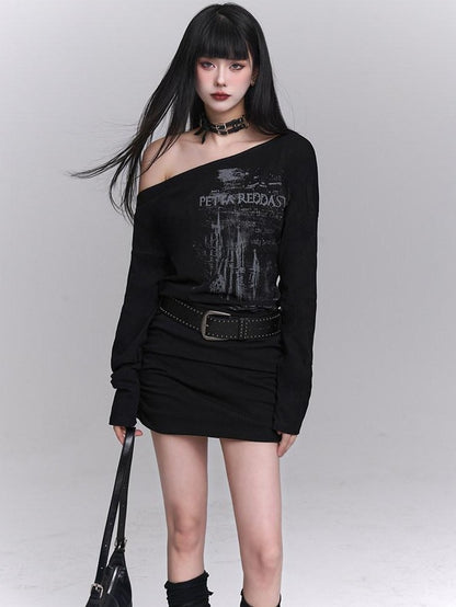 LADYGHOST Ghost Girl Long Sleeve Asymmetric Bodycon Women&
