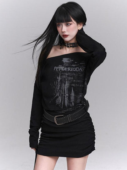 LADYGHOST Ghost Girl Long Sleeve Asymmetric Bodycon Women&